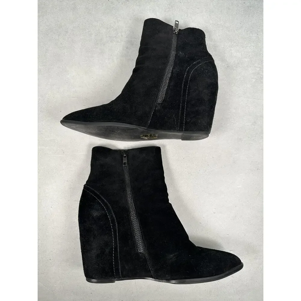 Free People x Sol Sana Boots Womens Size 41 Black Suede Wedge Booties Side Zip